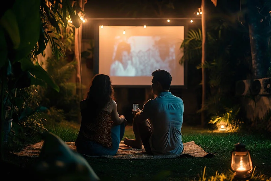 home theater with speakers